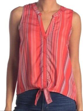 SANCTUARY Women Sleeveless Button Down Tie Front Shirt Sz L Orange Casual 68-24